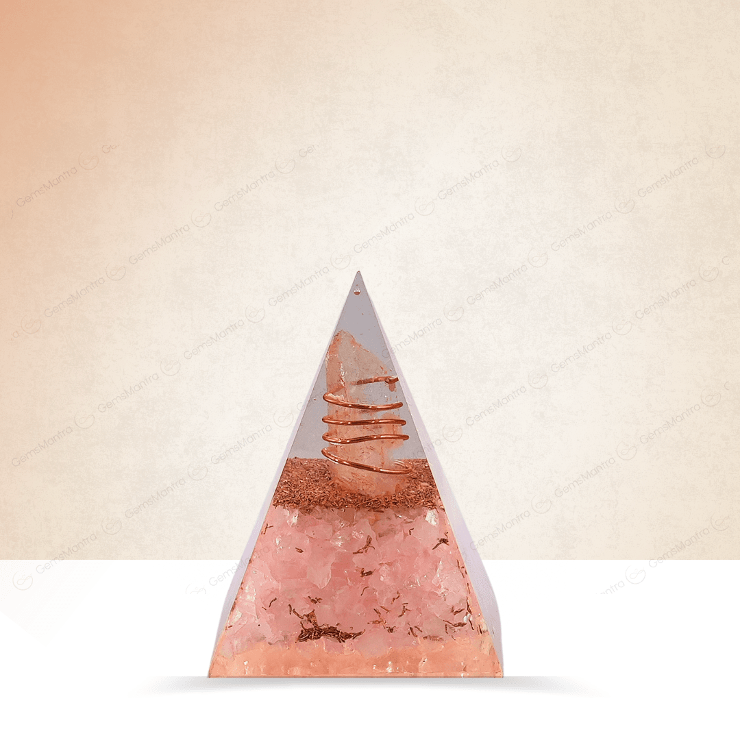 Rose Quartz Orgonite Nubian Pyramid/Orgone Pyramid - Gemsmantra