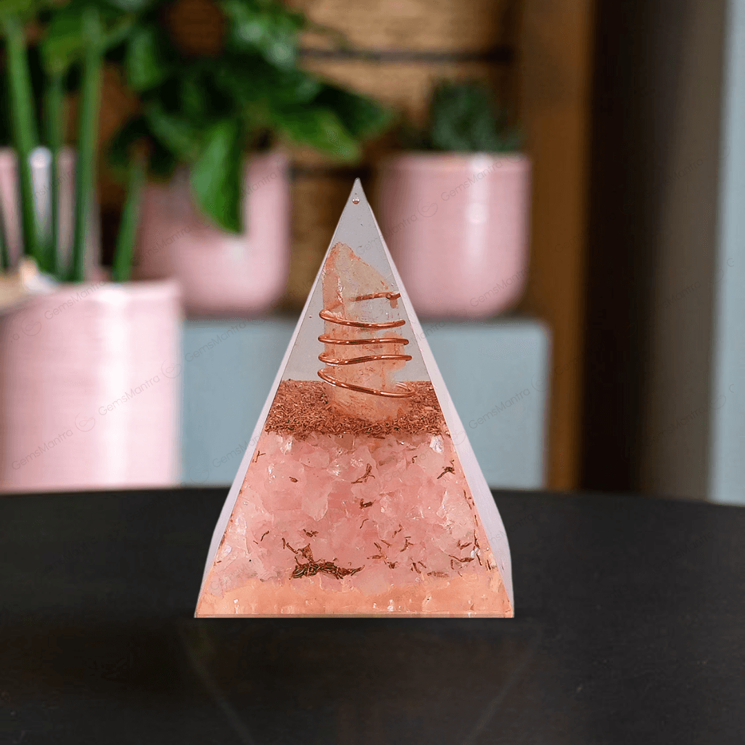 Rose Quartz Orgonite Nubian Pyramid/Orgone Pyramid - Gemsmantra
