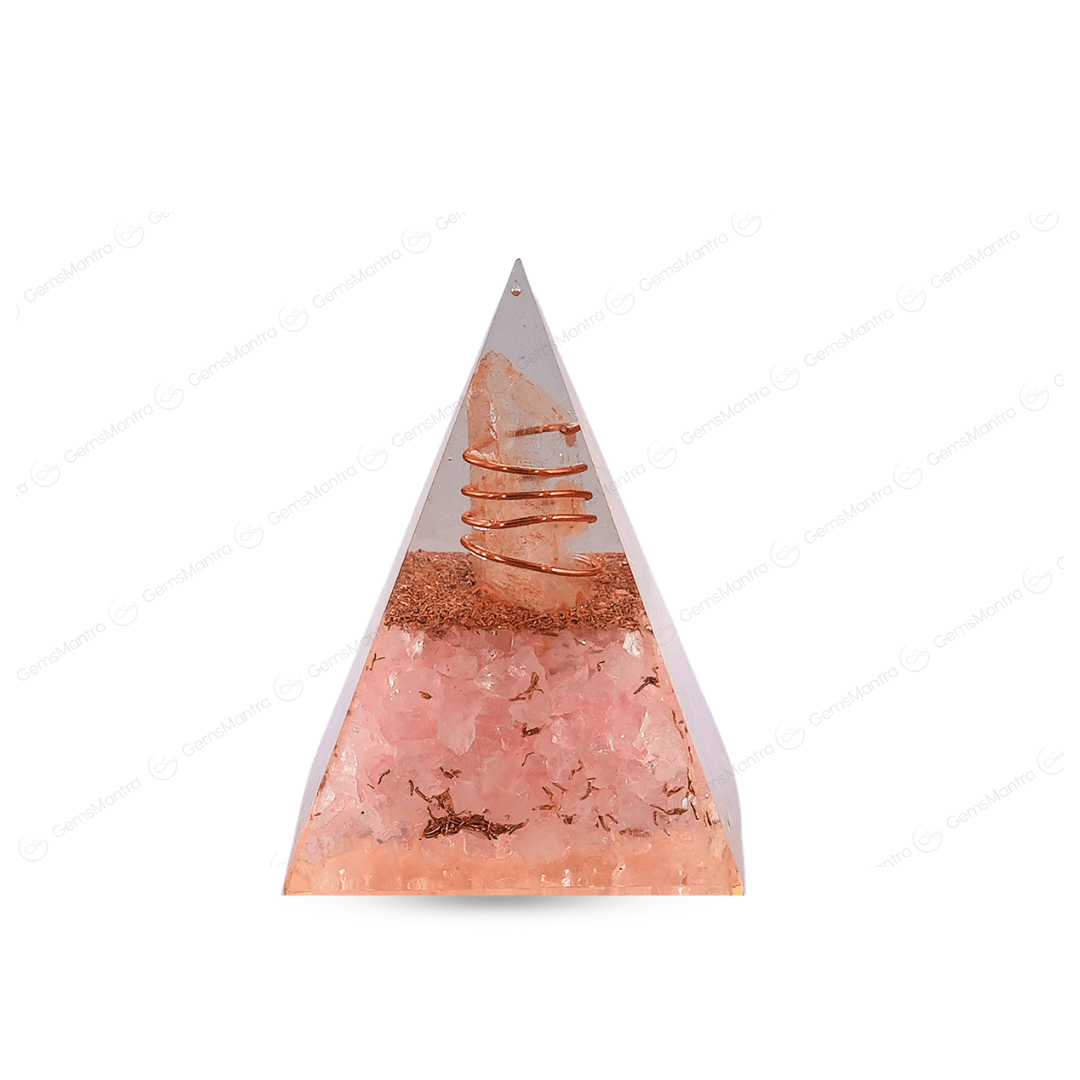 Rose Quartz Orgonite Nubian Pyramid/Orgone Pyramid - Gemsmantra