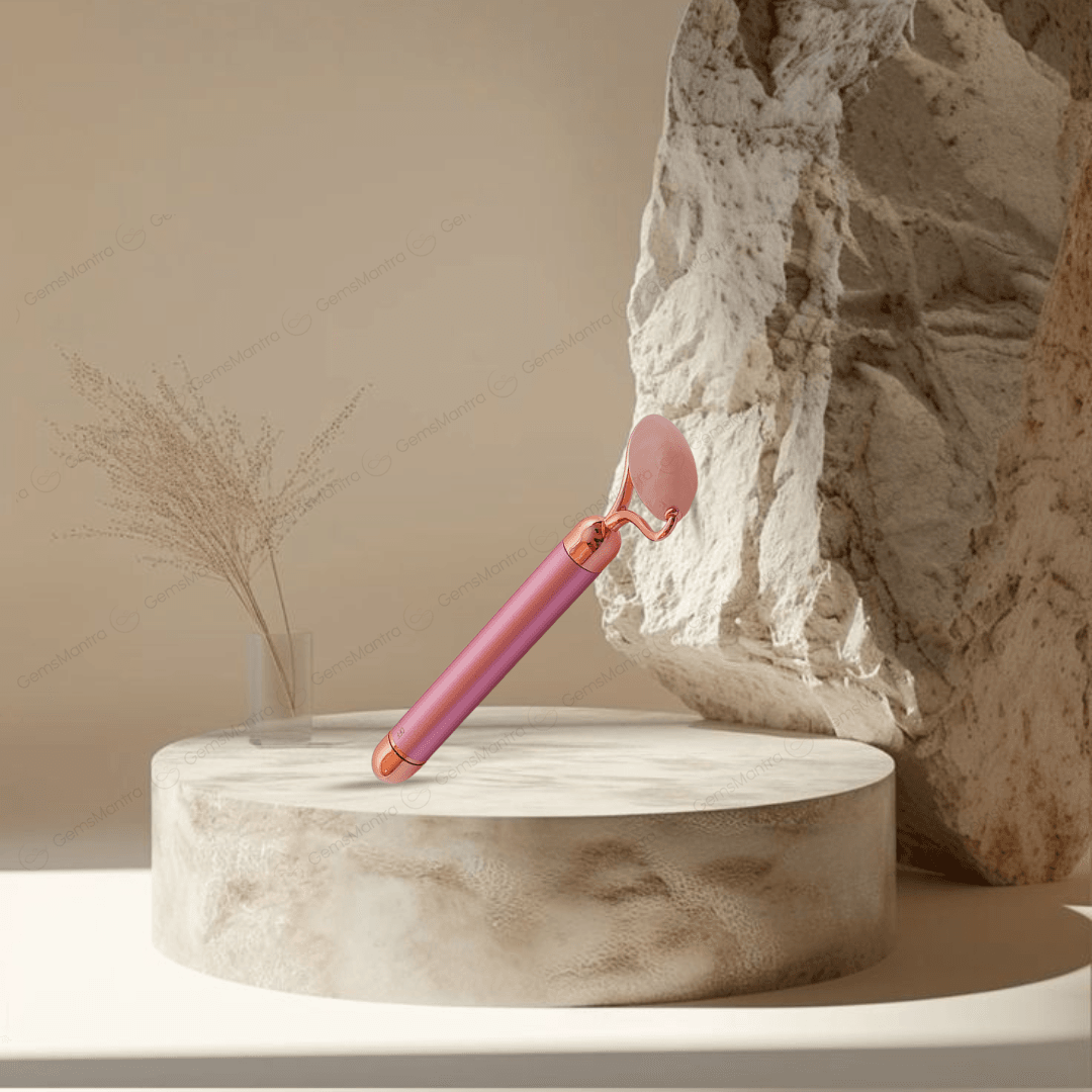 Rose Quartz Vibrating Face Massage Roller - Gemsmantra