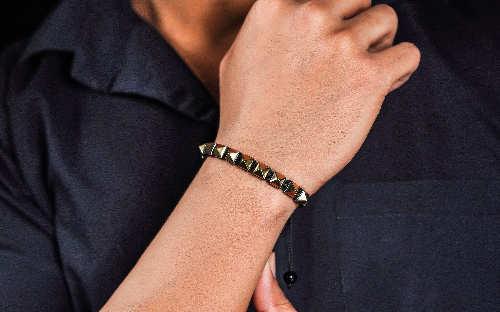 Golden Pyrite Pyramid Adjustable Bracelet