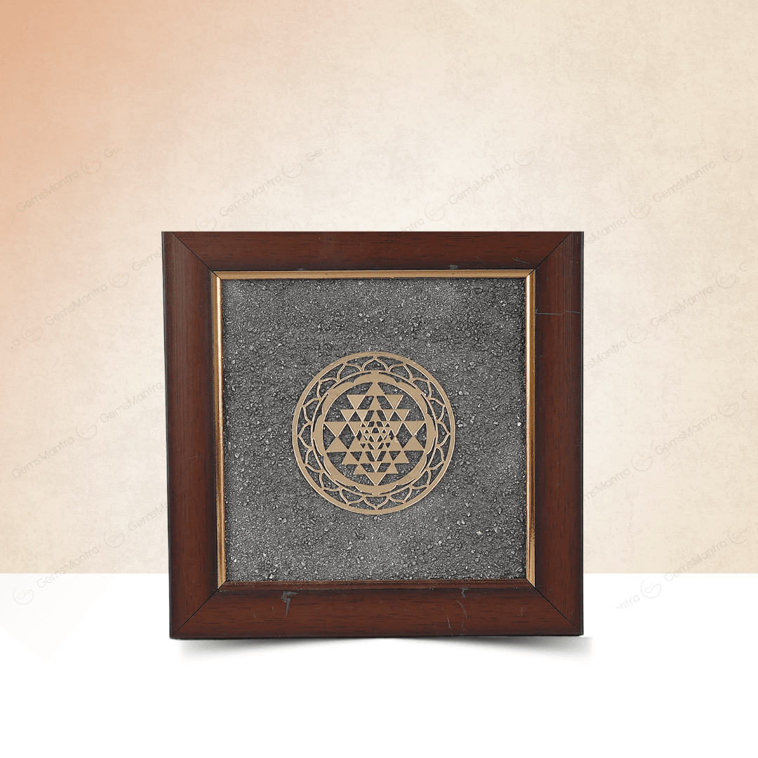 Shriparni Shri Yantra Pyrite Dust Frame - Gemsmantra