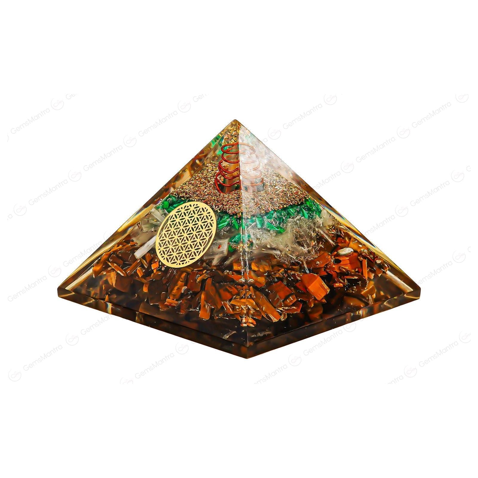 Tiger Eye,Selenite,Malachite Pyramid - Gemsmantra