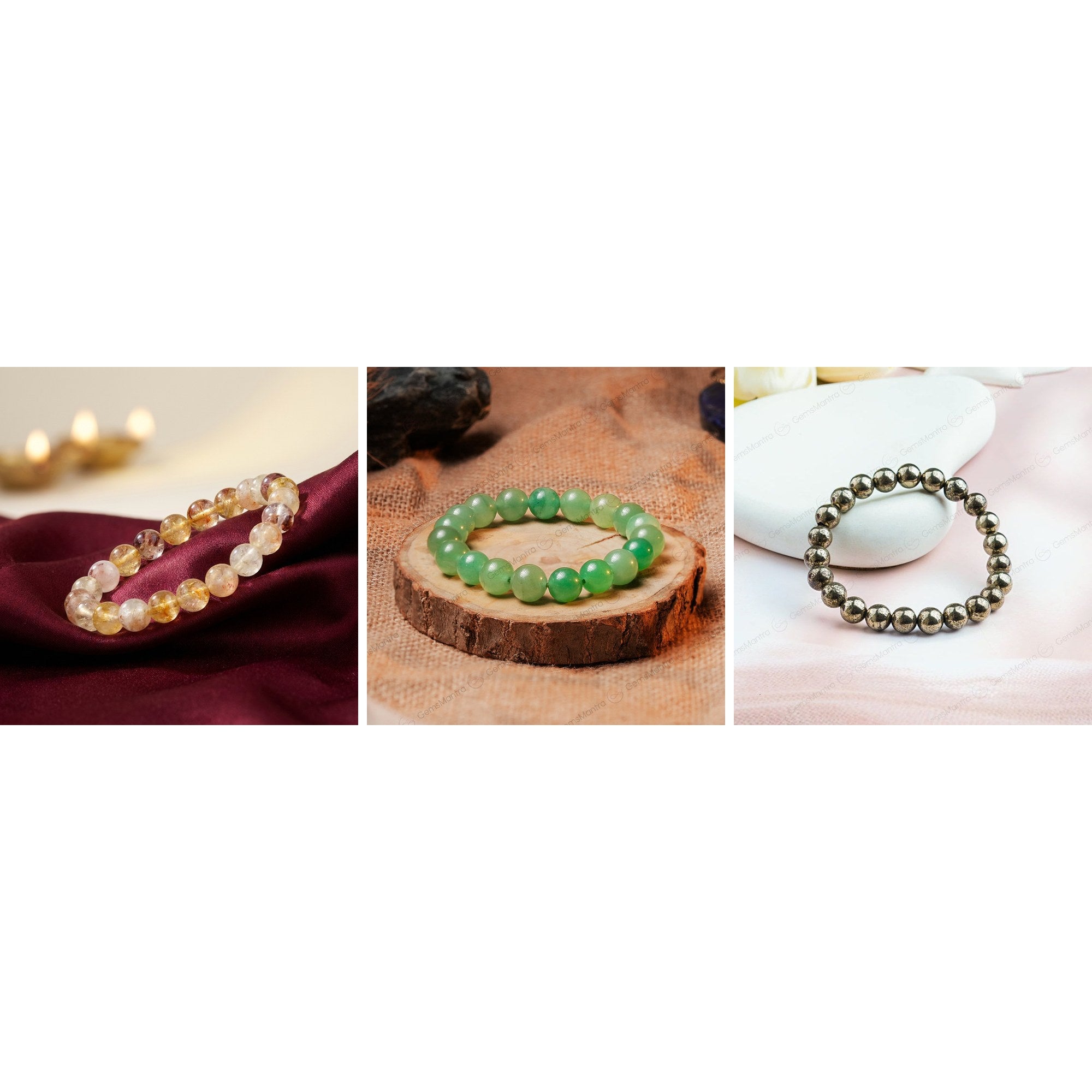 Wealth Attraction Trio — Citrine, Green Aventurine & Pyrite Bracelets