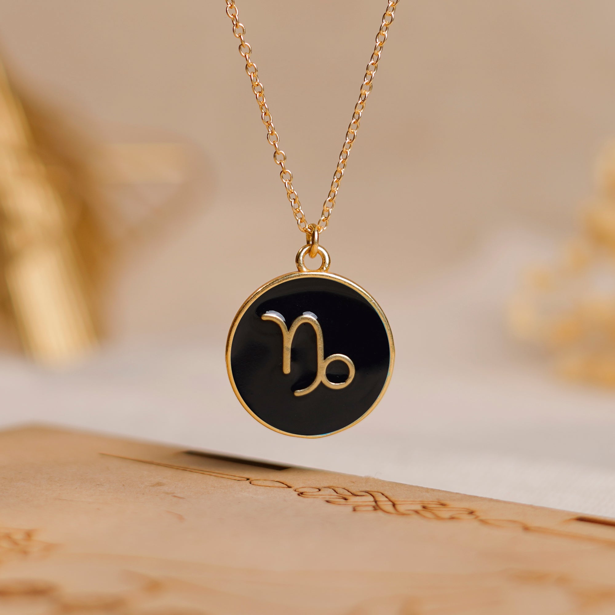 capricorn zodiac enamel coin pendant