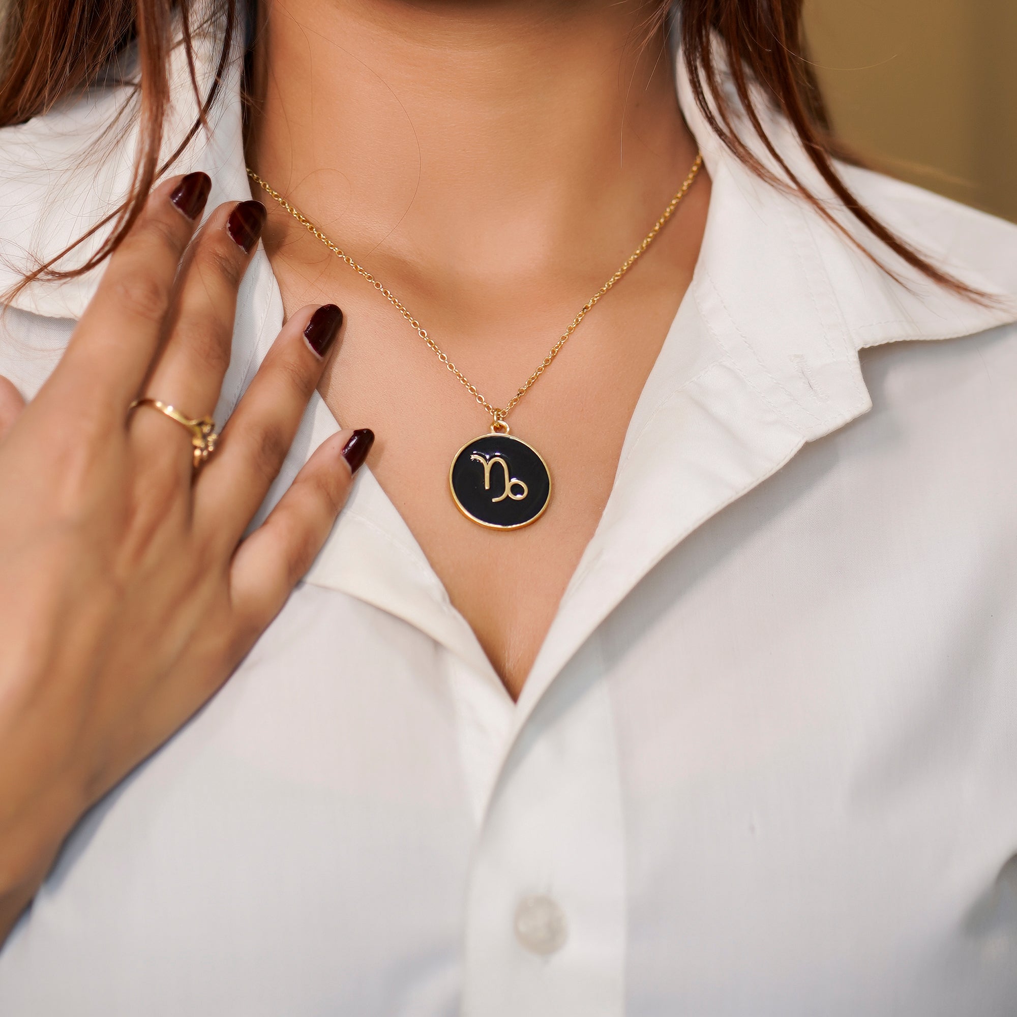 capricorn zodiac enamel coin pendant
