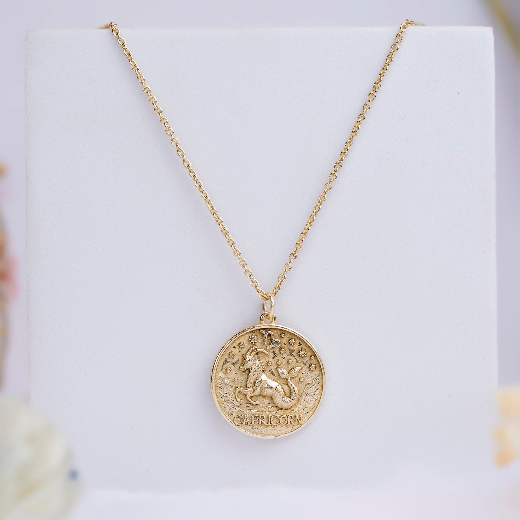 capricorn zodiac pendant necklace milky quartz birthstone charm