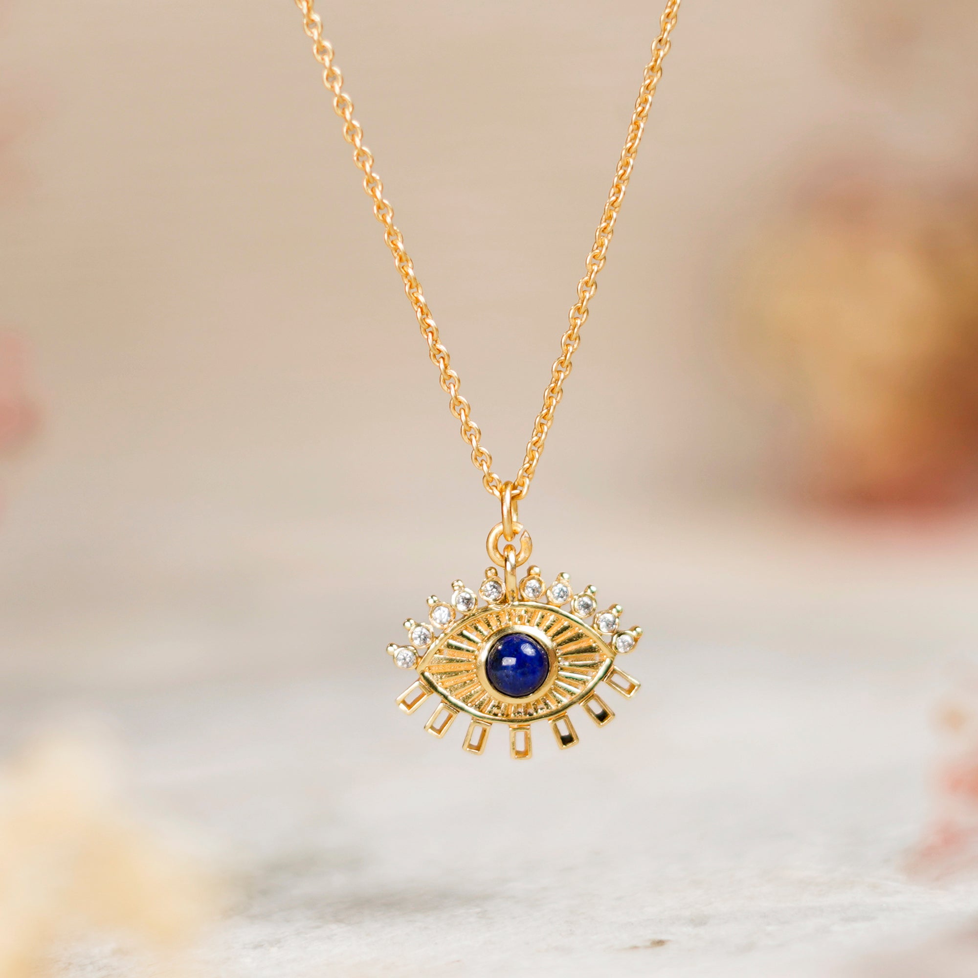 evil eye pendant necklace with lapis and cz wisdom positive energy