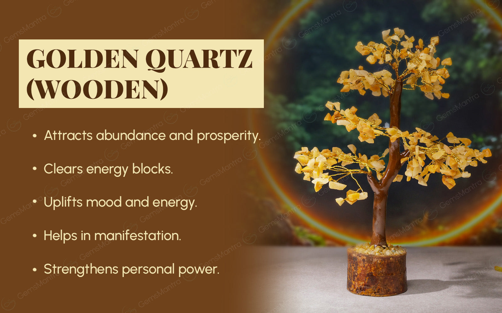 Wooden Golden Quartz Crystal Tree