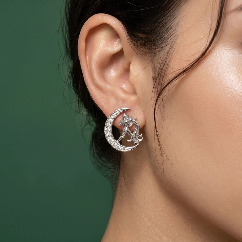 Aquarius Zodiac Silver Earrings