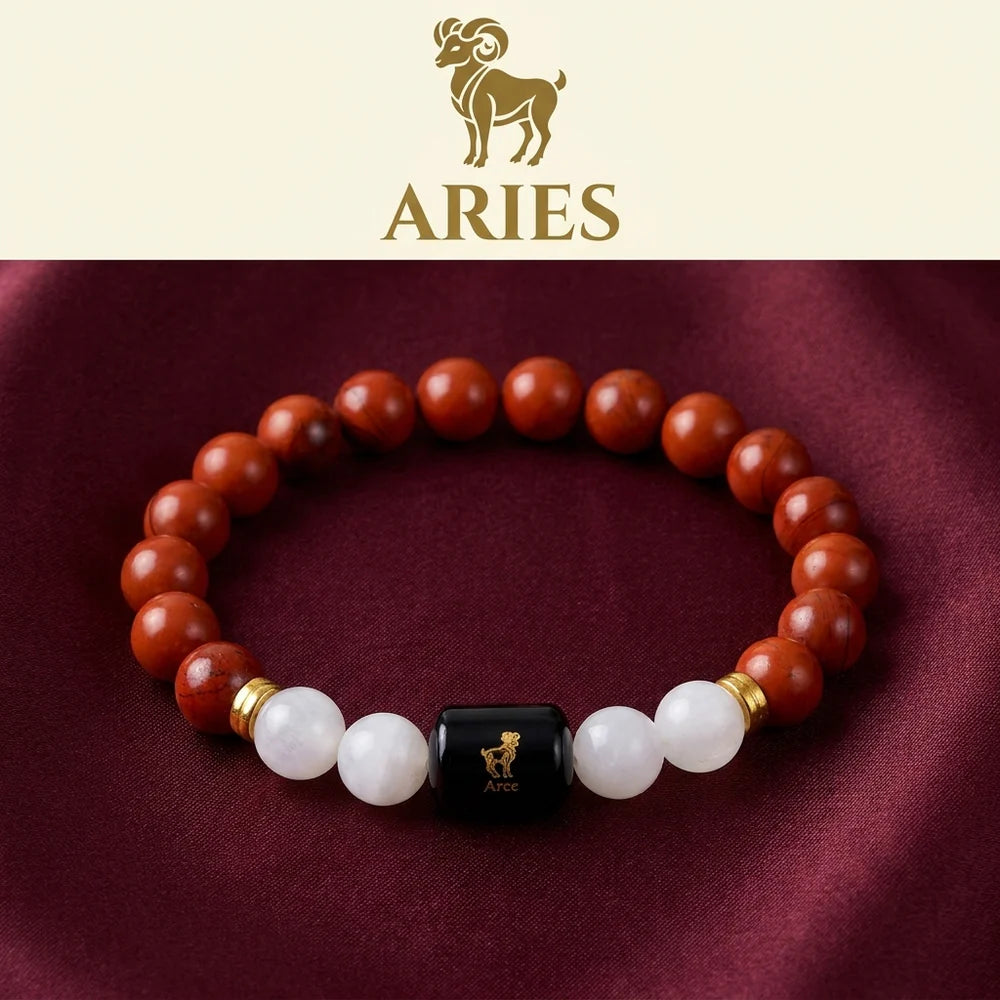 Aries (मेष राशि) Bracelet – Red Jasper & Moonstone