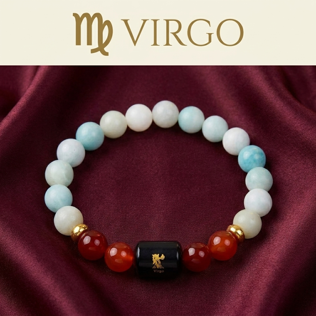 Virgo Kanya Rashi Bracelet - Amazonite Carnelian - GemsMantra