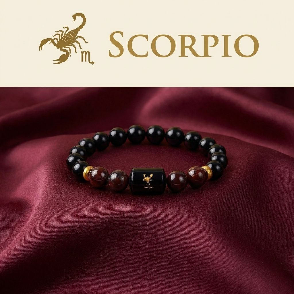 Scorpio Vrishchik Rashi Bracelet - Obsidian Garnet - GemsMantra