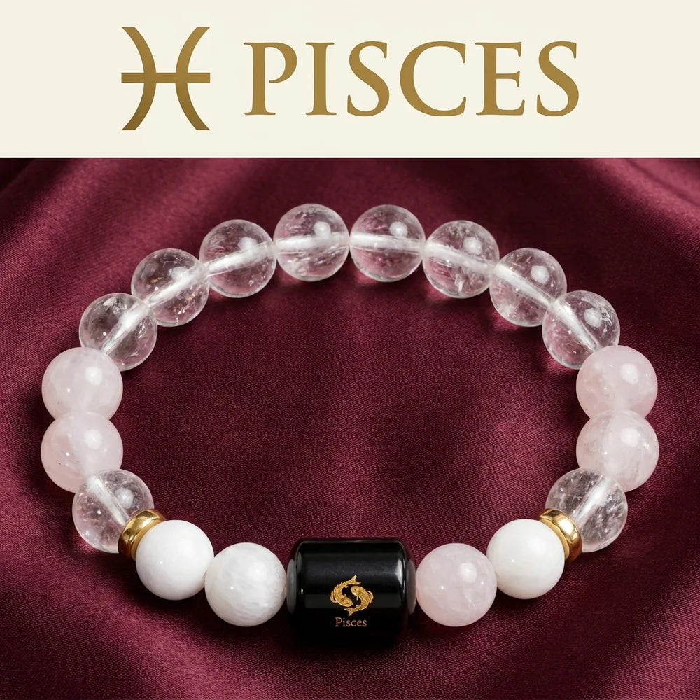 Pisces (मीन राशि) Bracelet – Clear Quartz & Moonstone
