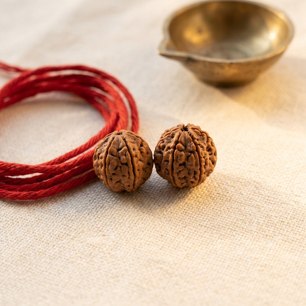 5 & 7 Mukhi Rudraksha Power Pair (Nepali) — both beads together