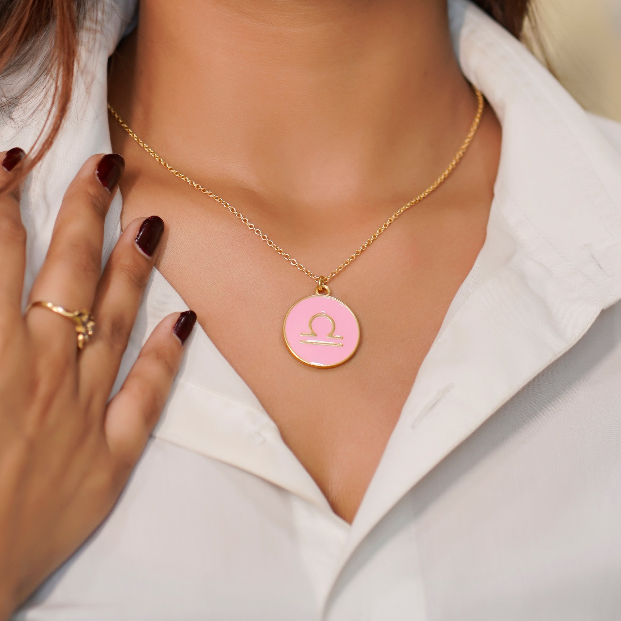 libra zodiac enamel coin pendant