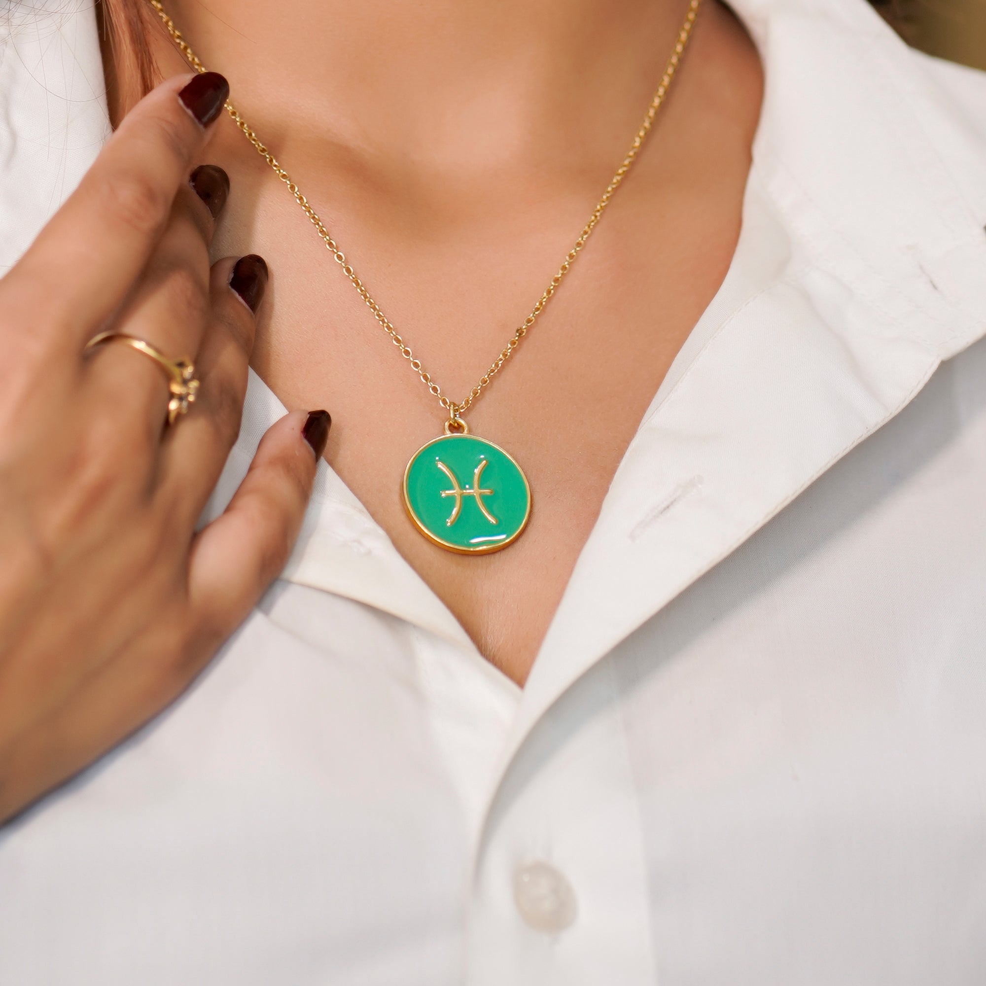 pisces zodiac enamel coin pendant