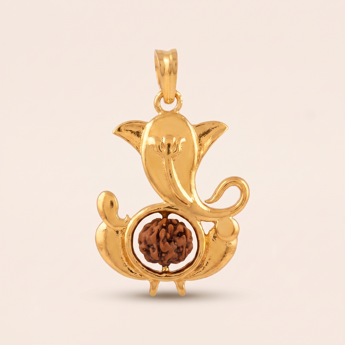 Siddhi Ganesha Rudraksha pendant, 24K gold-plated, front view