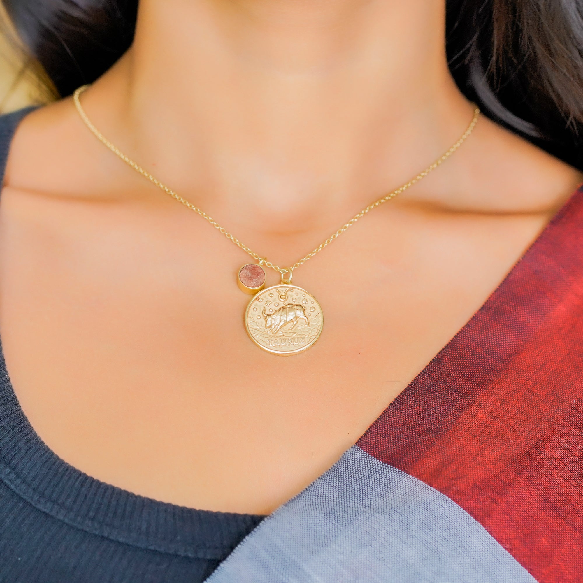 taurus zodiac pendant necklace sunstone birthstone charm