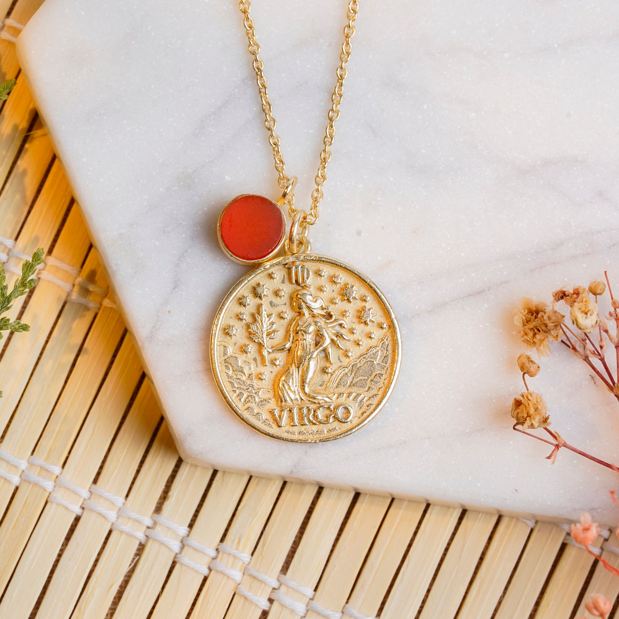 virgo zodiac pendant necklace carnelian birthstone charm