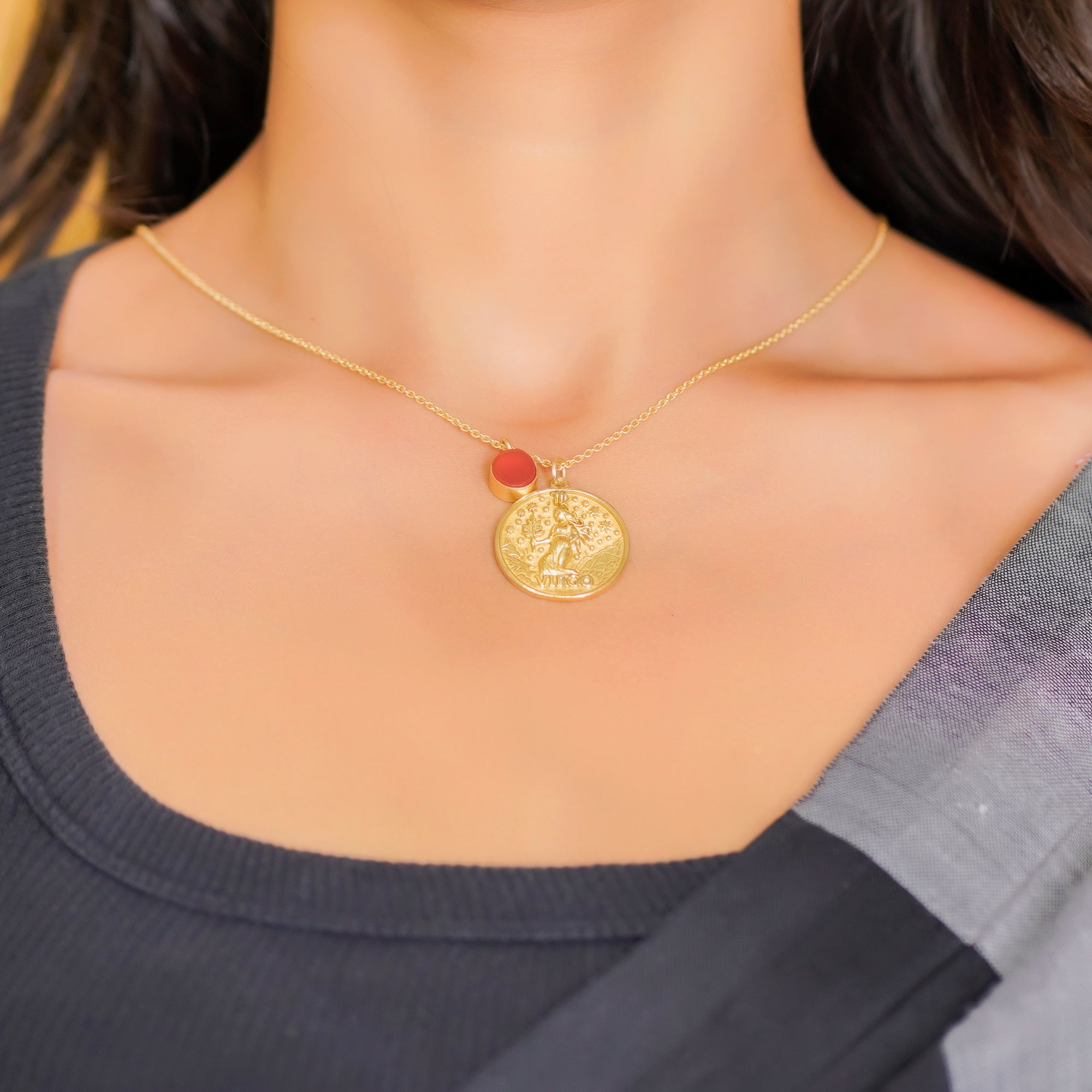 virgo zodiac pendant necklace carnelian birthstone charm