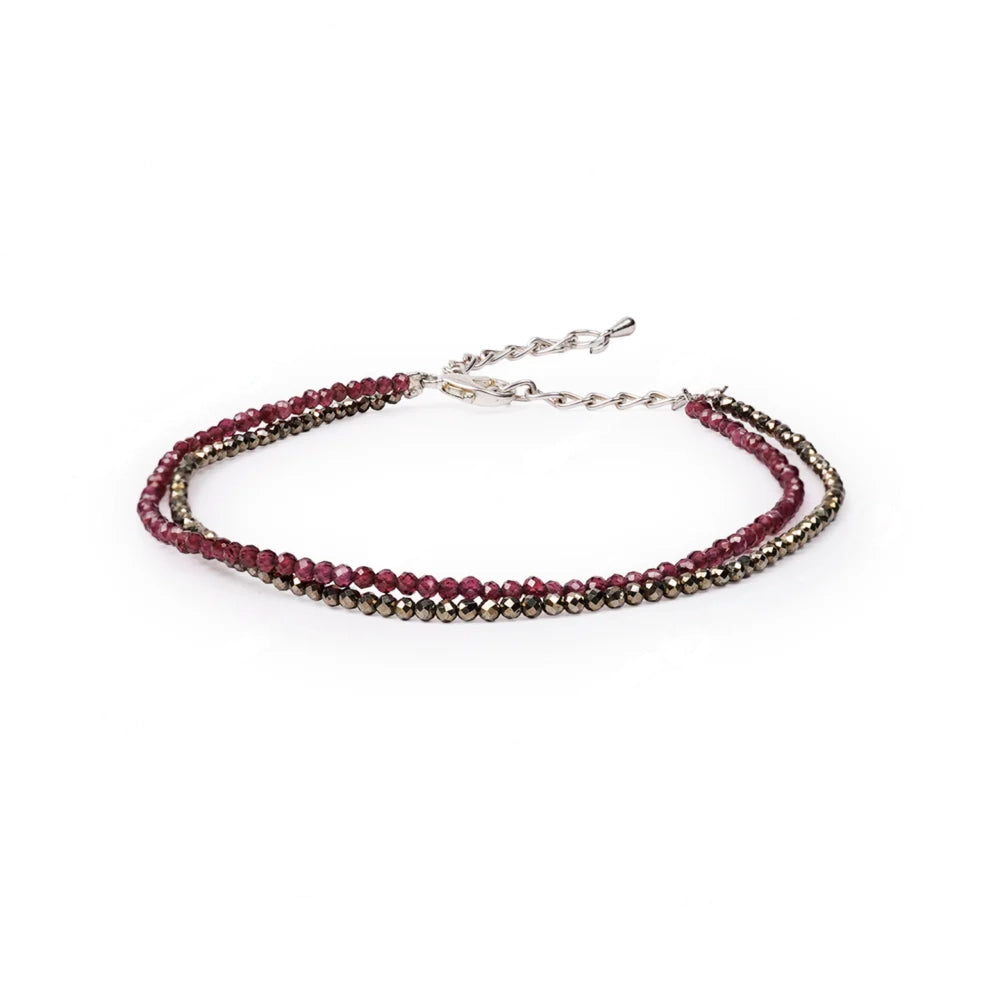 Wealth & Love Anklet – Natural Pyrite & Garnet
