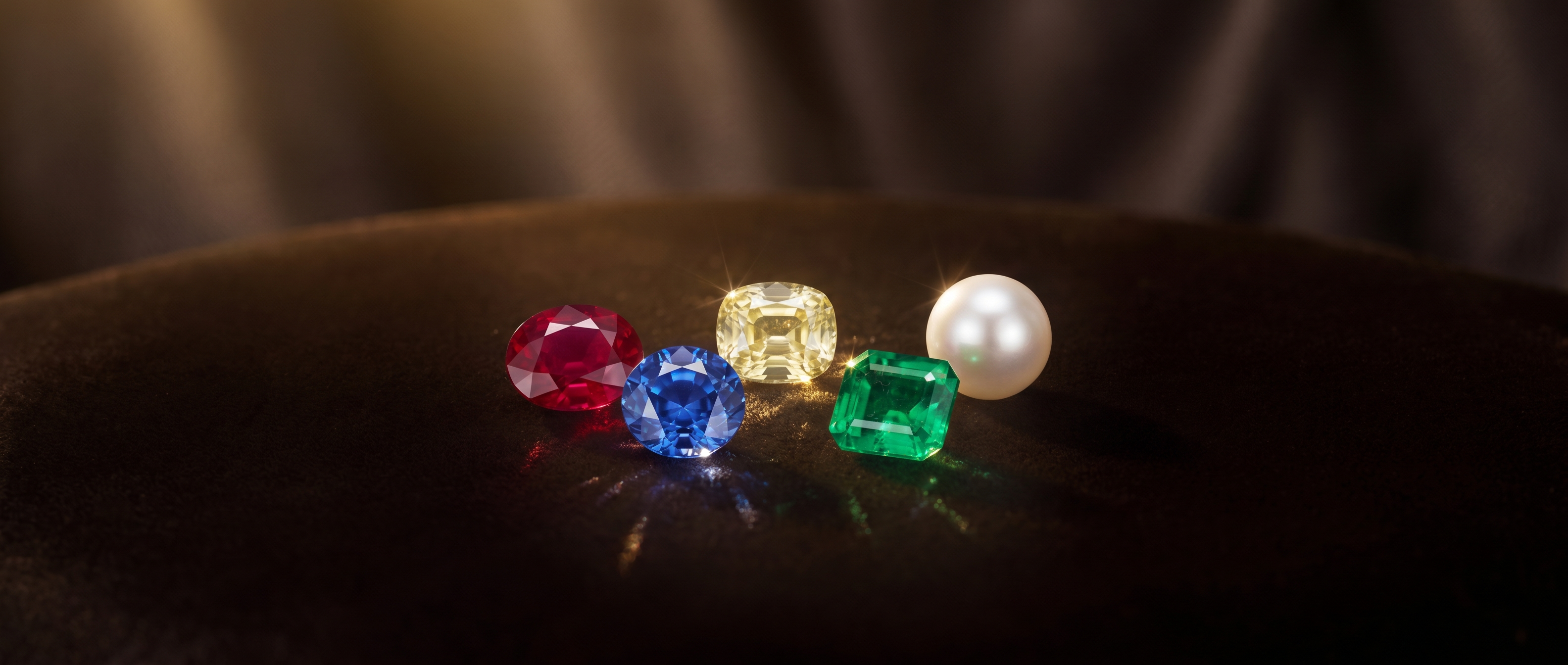 Ruby, blue sapphire, yellow sapphire, emerald and pearl grouped together — GemsMantra Vedic gemstone compatibility guide