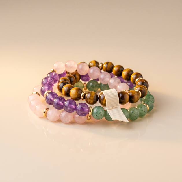 Assorted crystal gemstone bracelets stack – Clearance Sale collection