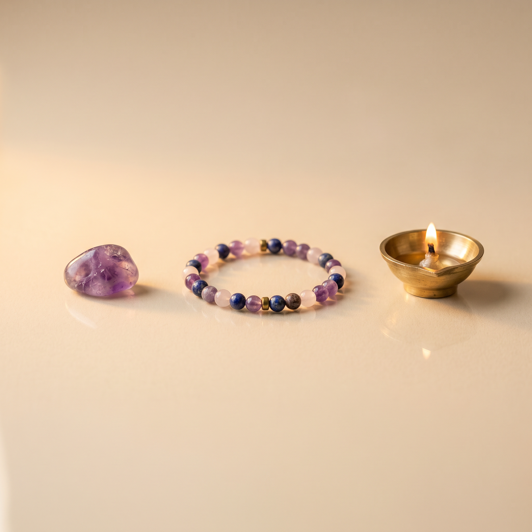 Mini crystal tumble bracelet and brass diya – Flat 999 Store collection