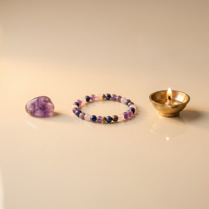 Mini crystal tumble bracelet and brass diya – Flat 999 Store collection