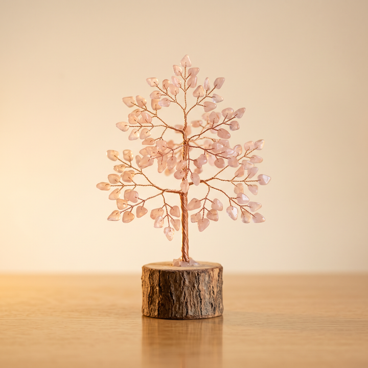 Rose quartz crystal tree with wooden base – Crystal Trees collection