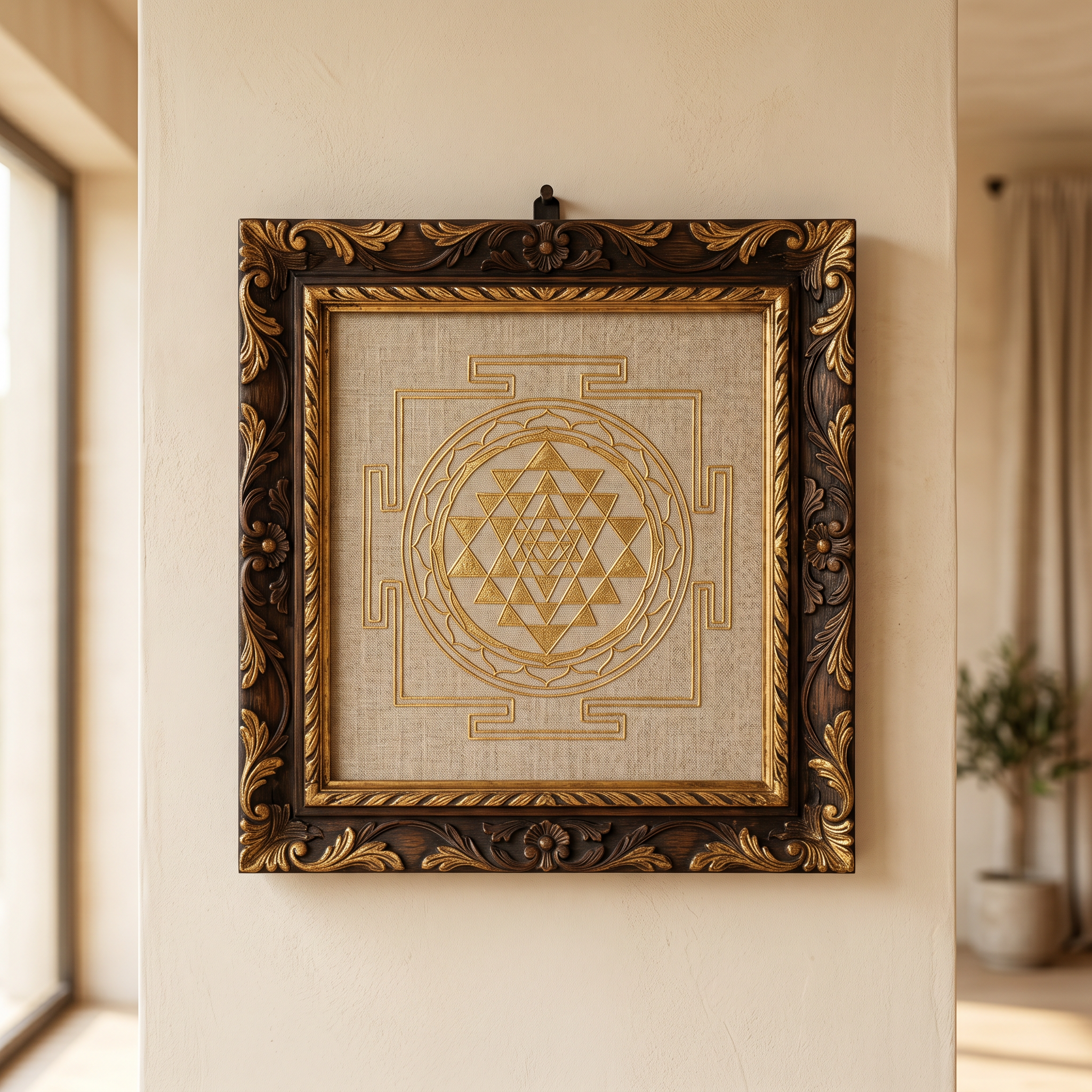 Golden Sri Yantra sacred geometry framed wall art – Frames collection