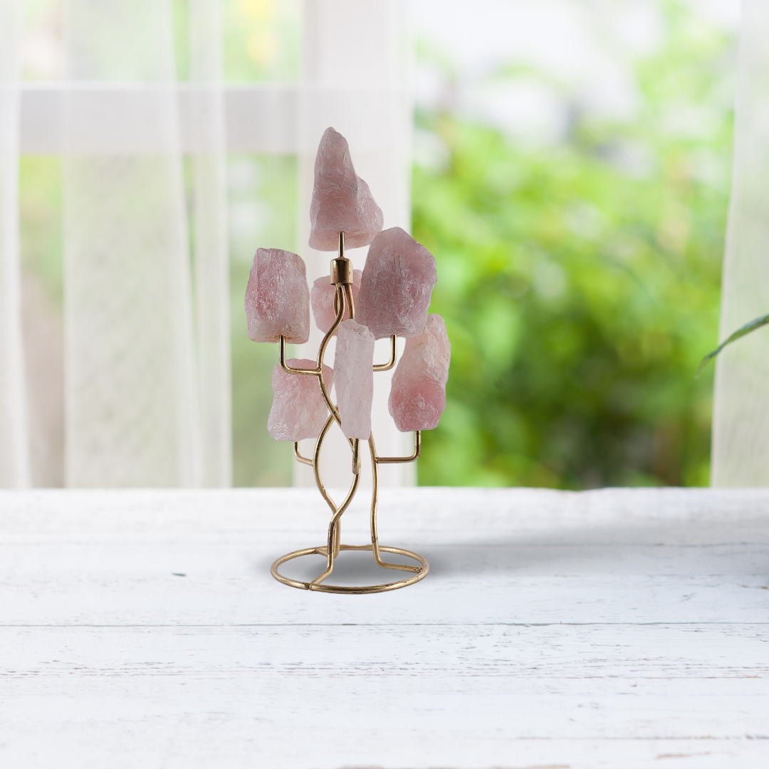 Rose Quartz Raw Stone With Stand