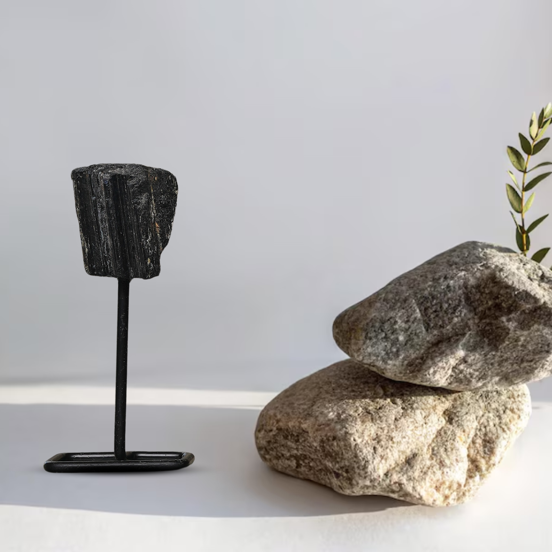Black Tourmaline Raw Stone Stand – for Protection