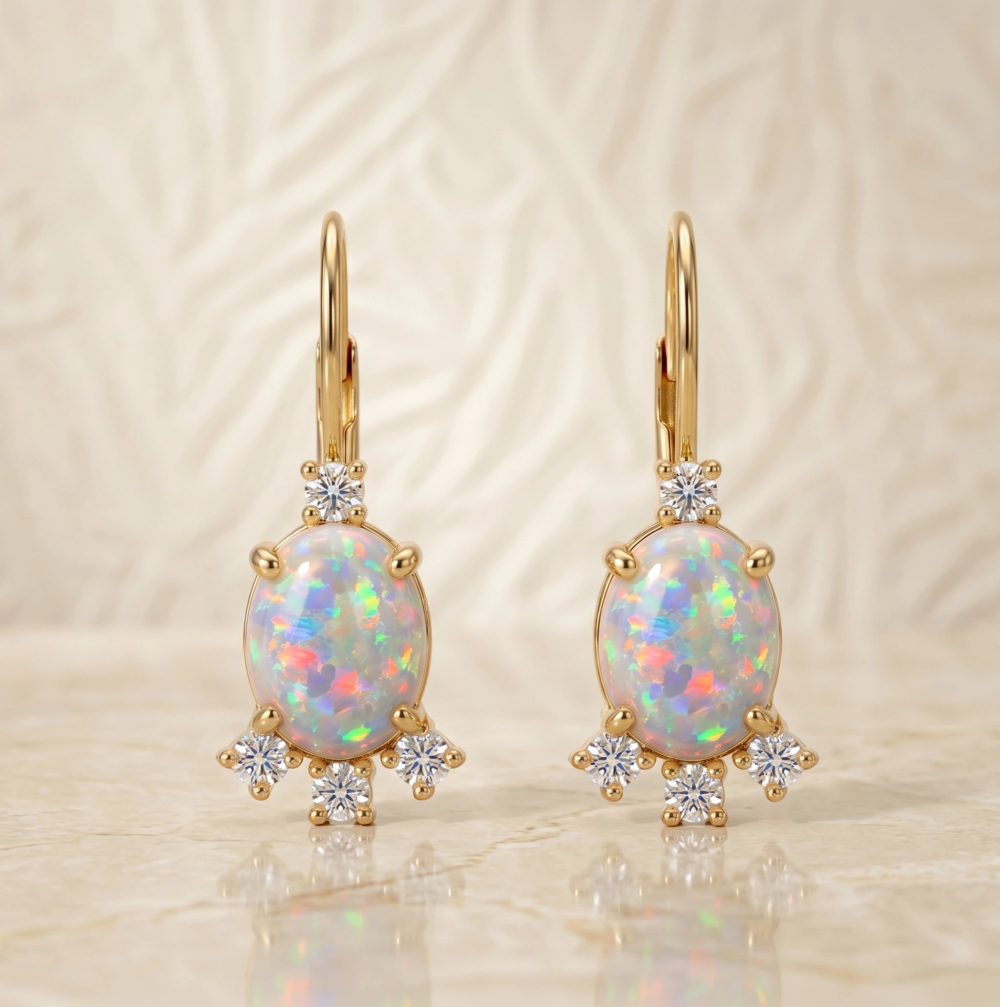 Oval Opal Prong-Set French Hook Drop Earrings