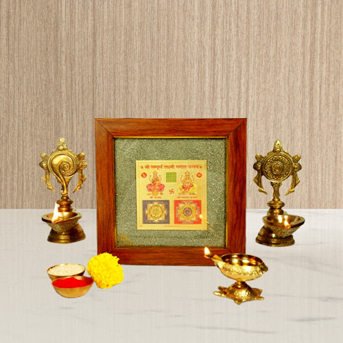 2D Yantra - Frame of Four - Shree Sampoorna Laxmi Ganesh Yantra - Pyrite Dust frame