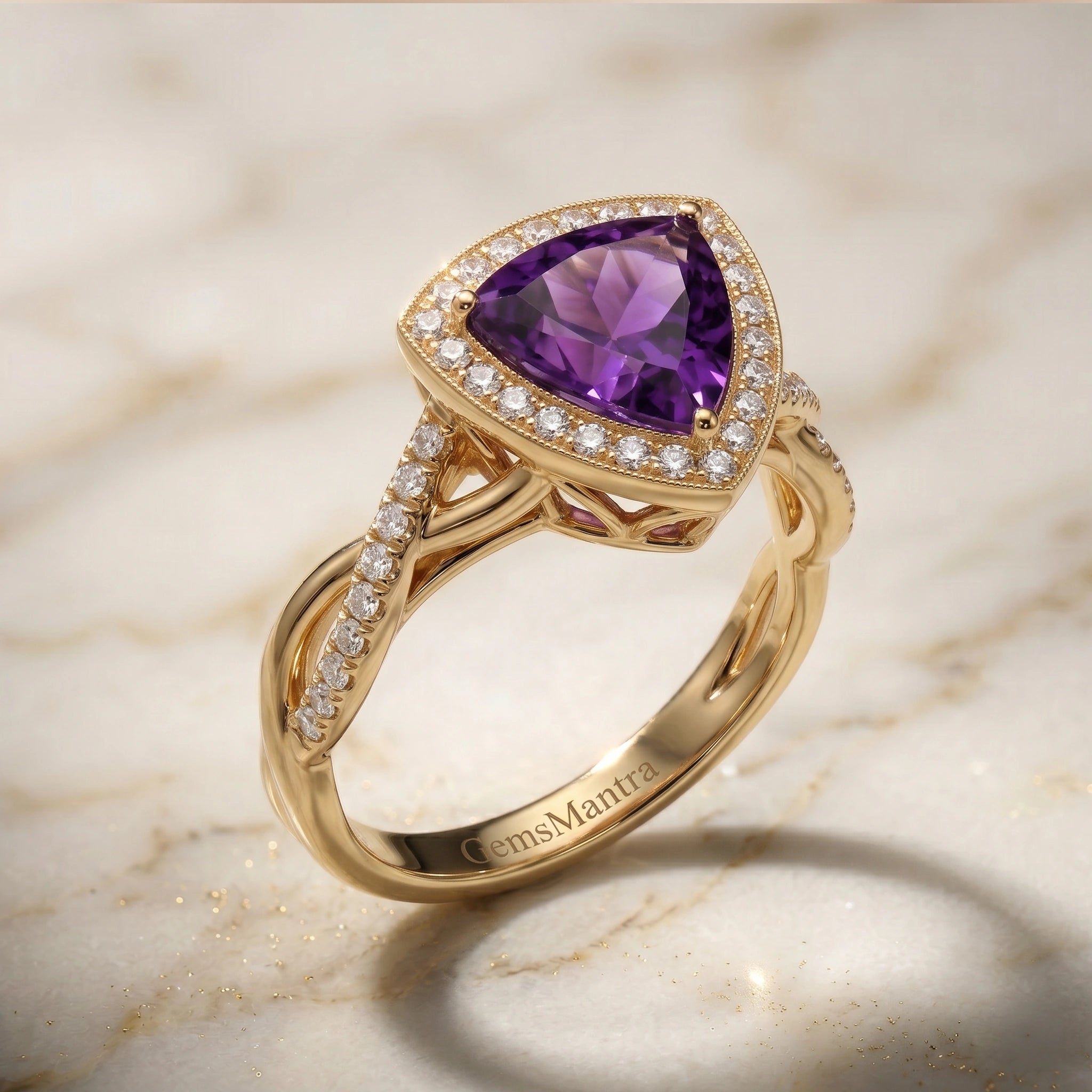 Trillion Royal Amethyst Interlocking Twisted Halo Ring