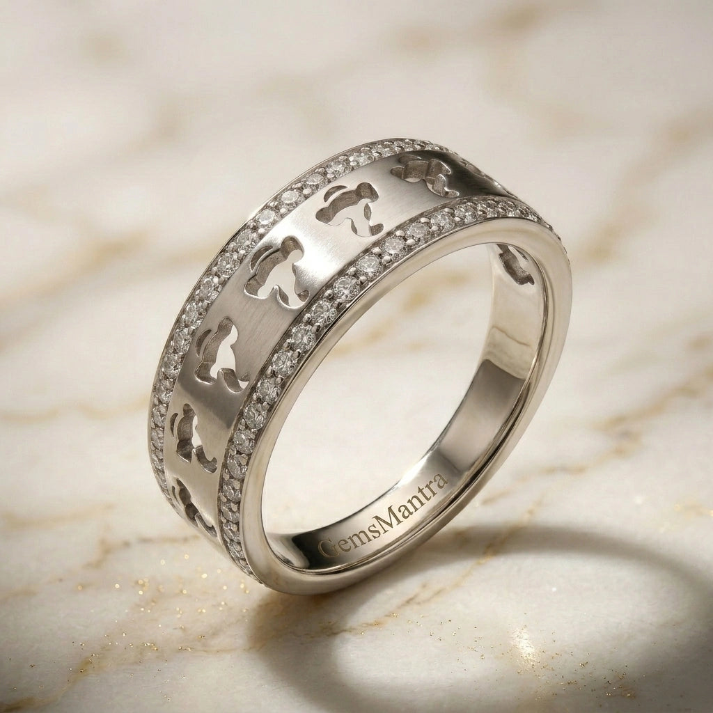 Lord ganesha silver ring with moisonnite