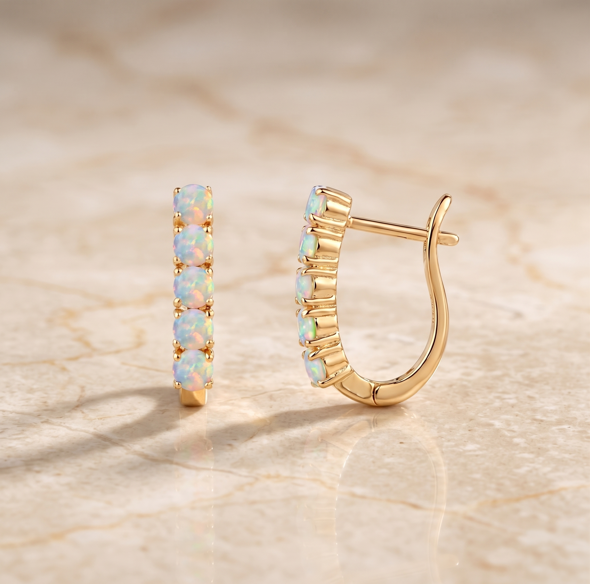 Prong-Set Round Opal Half Hoop Earrings – for Women