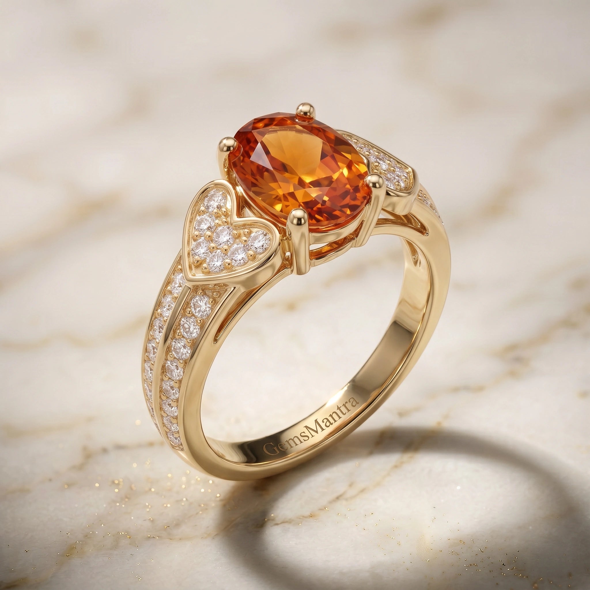 Oval Citrine Sweetheart Accent Tapered Pavé Ring