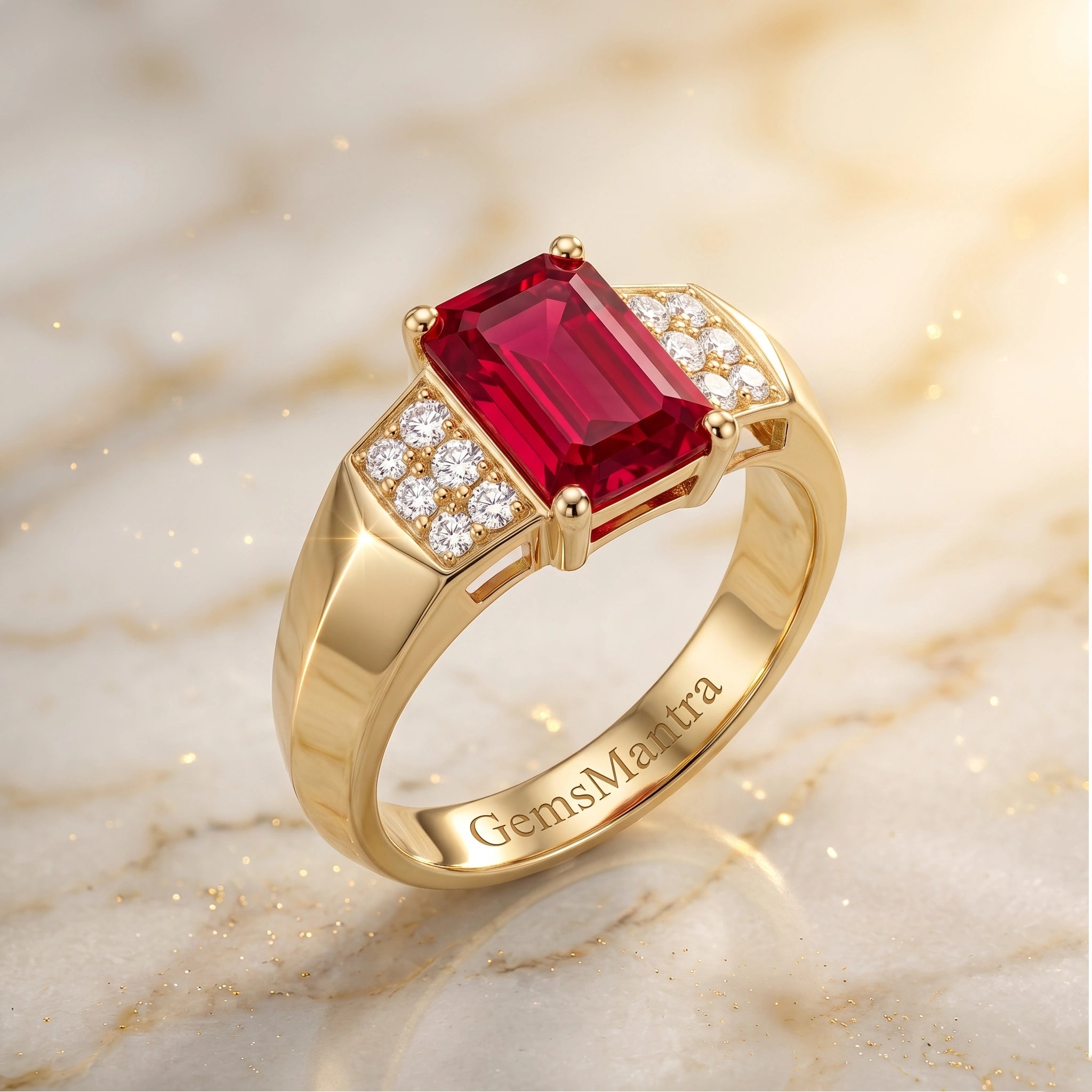Classic Emerald-Cut Crimson Ruby Statement Ring in Yellow Gold