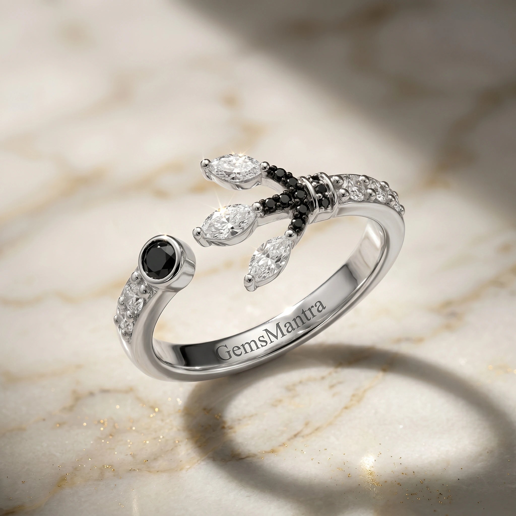 Trishul Black Stone Silver Ring