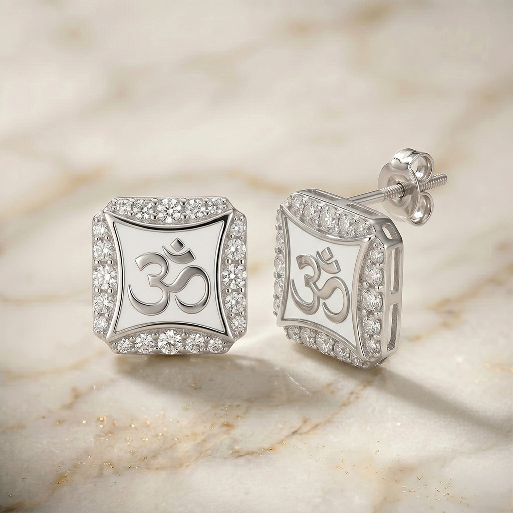 Om Stud Silver Earrings