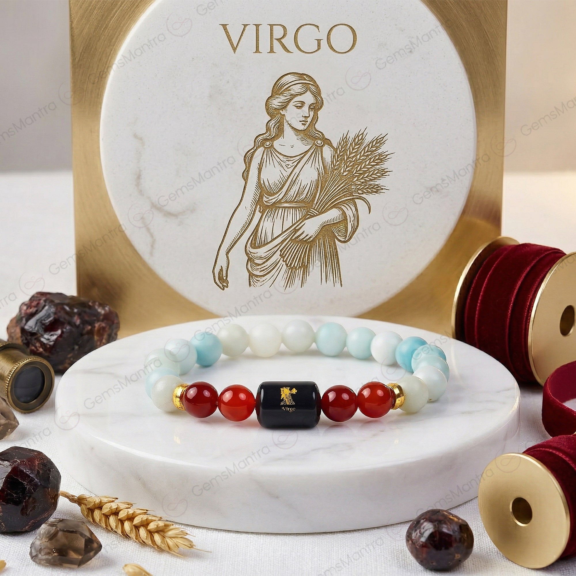 Virgo Zodiac Kanya Rashi Bracelet with Amazonite & Carnelian