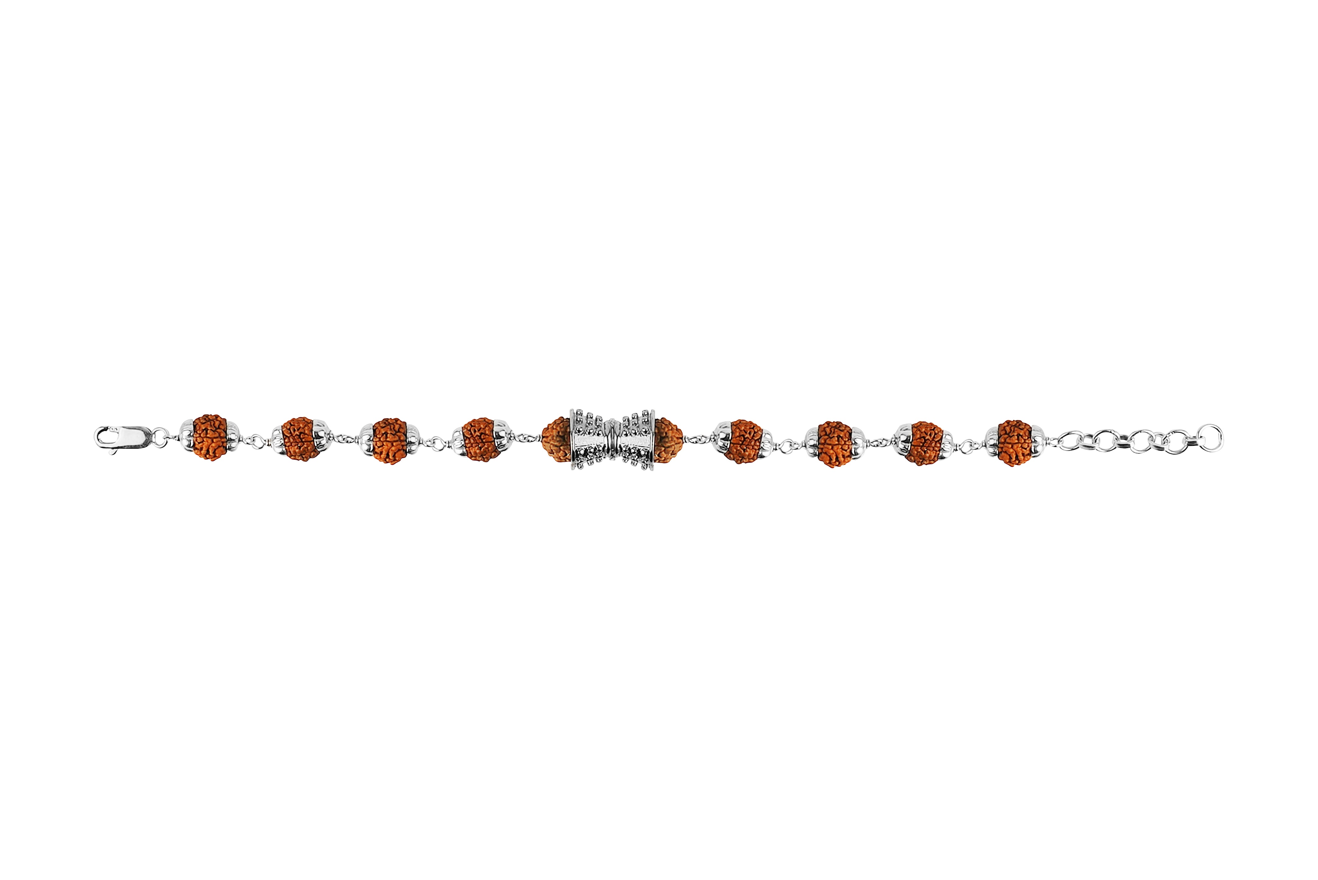 5 Mukhi Rudraksha Silver Damru Bracelet for Kids