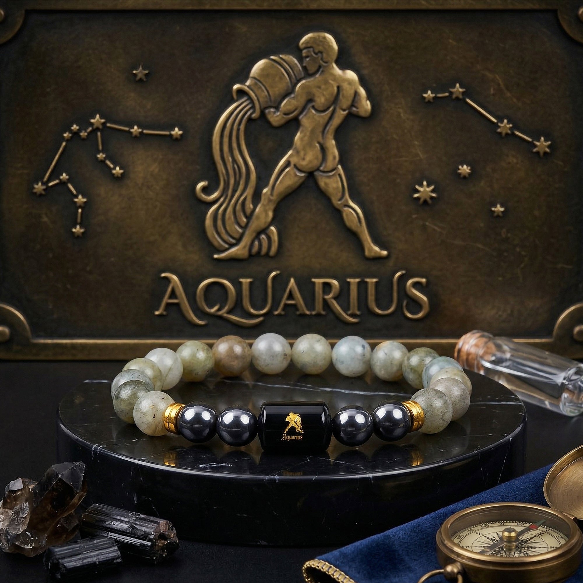 Aquarius (कुम्भ राशि) Bracelet – Labradorite & Hematite