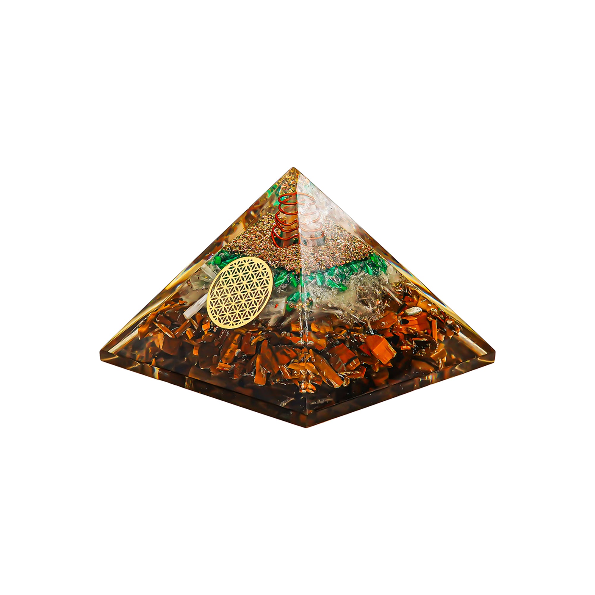 Tiger Eye, Selenite & Malachite Pyramid – for Vastu