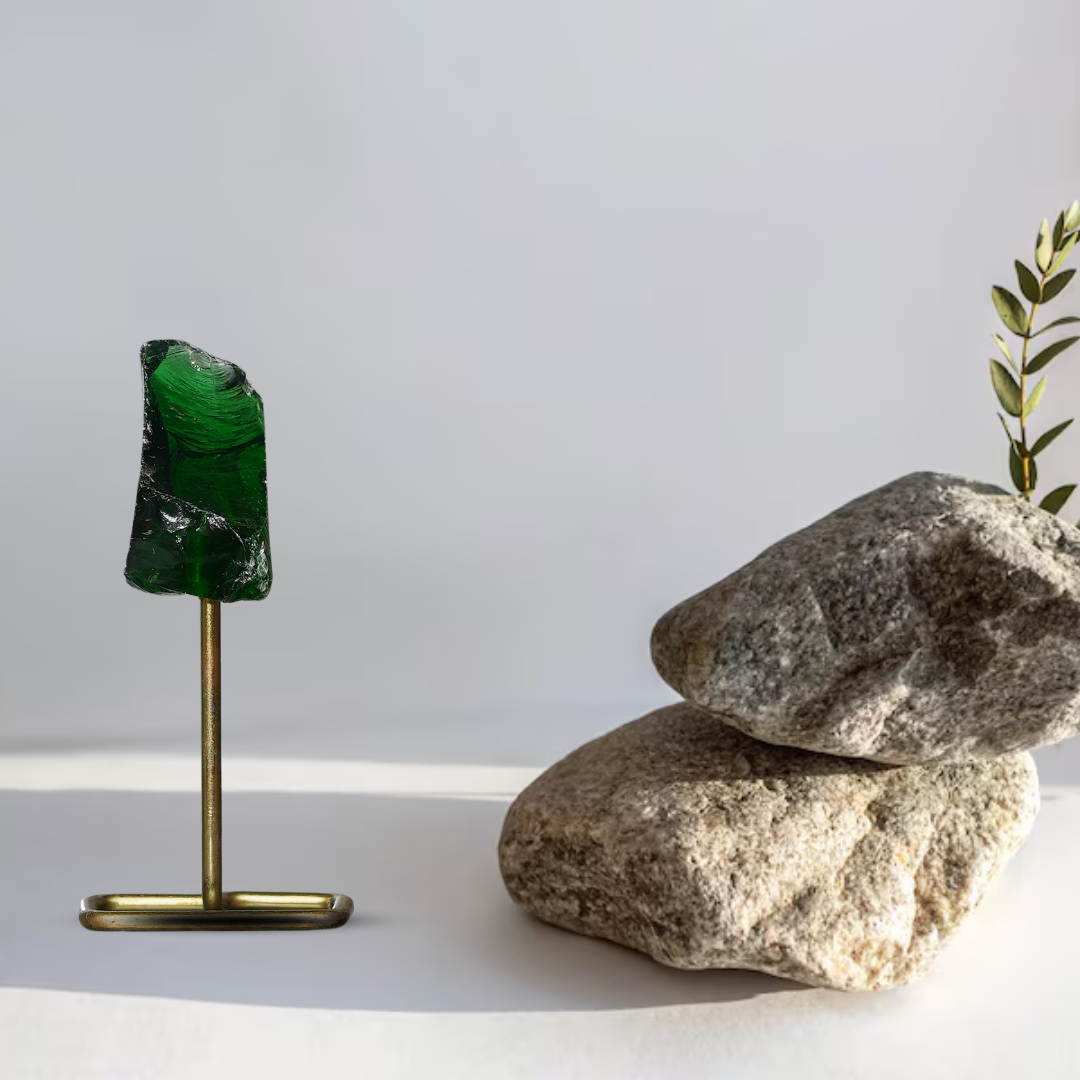 Green Obsidian Raw Stone Stand – for Vastu