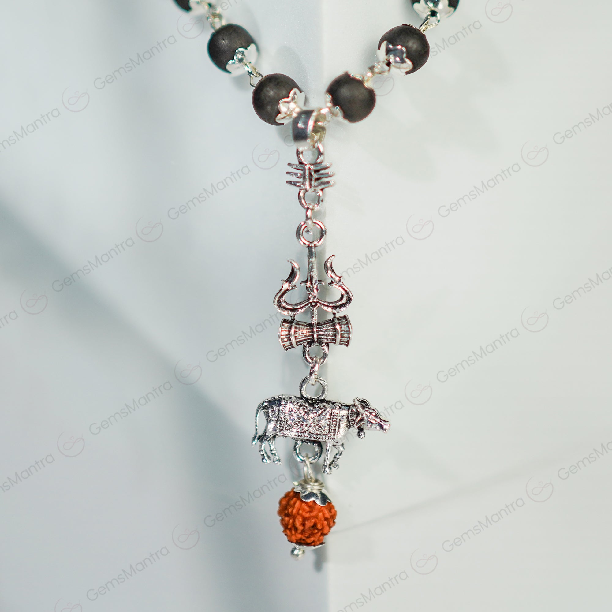 Shiv Nandi Protection Mala (Karungali) With Sterling Silver