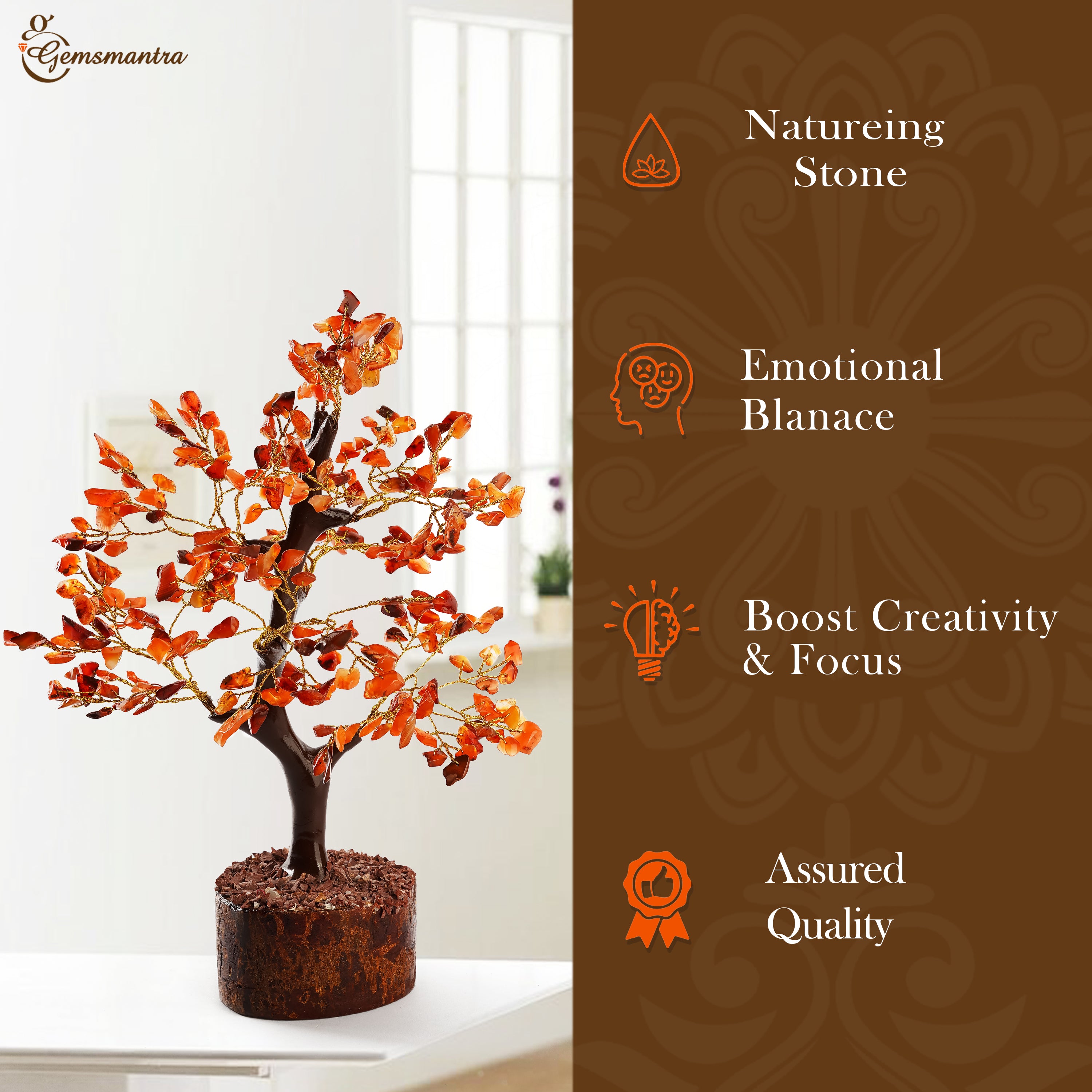 Wooden Carnelian Crystal Tree